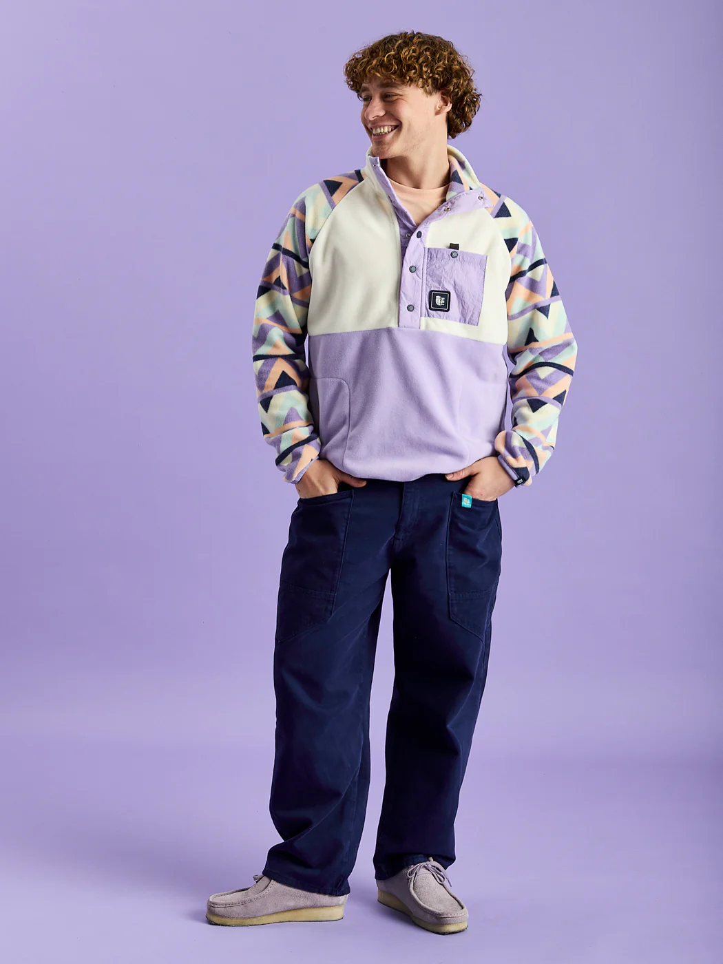 Sutton Retro Pattern Popper Neck Fleece - Harper & Lewis