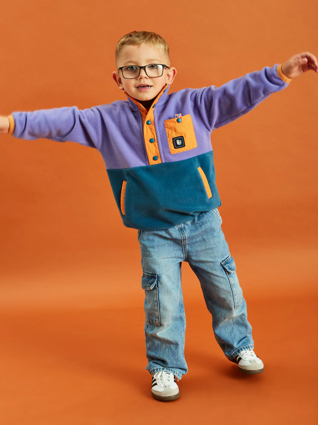 Kids Aries Popper Neck Fleece Petrol & Deep Purple - Harper & Lewis