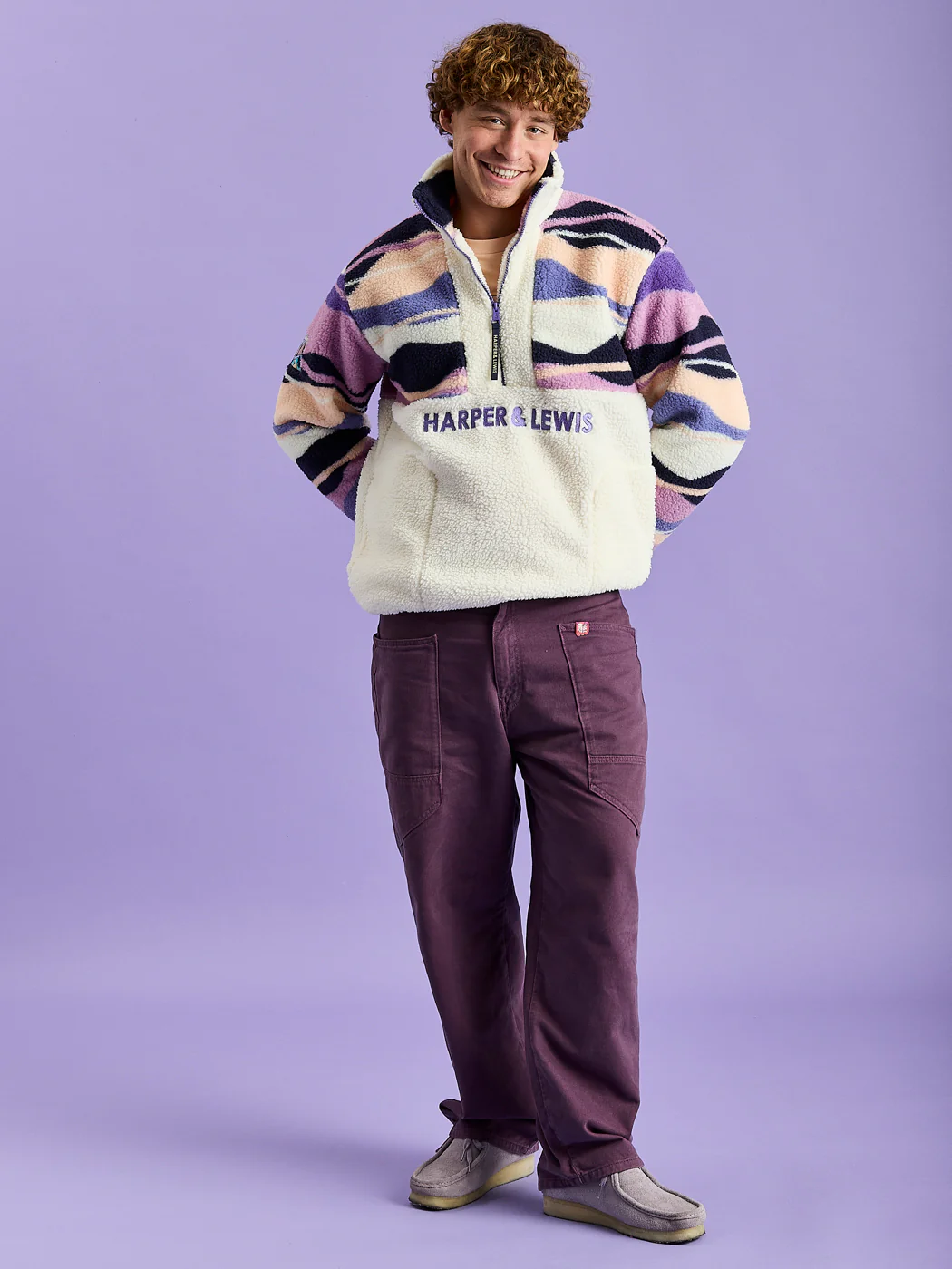 Leyna Retro Pattern 1/4 Zip Sherpa Fleece - Harper & Lewis