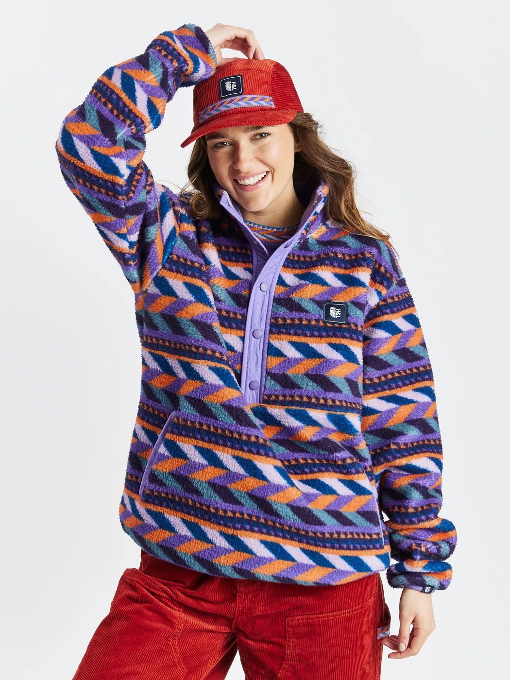 Charlie Retro Pattern Popper Neck Sherpa Fleece - Harper & Lewis