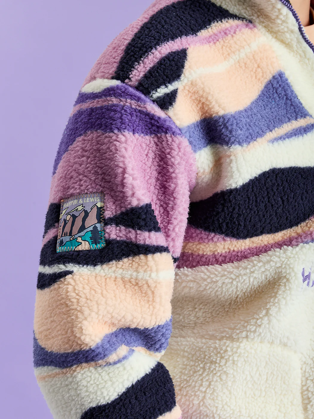 Leyna Retro Pattern 1/4 Zip Sherpa Fleece - Harper & Lewis