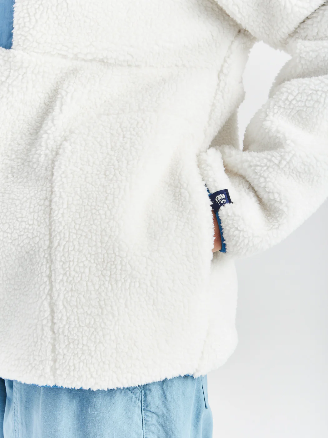 Iris 1/4 Zip Sherpa Fleece Cream & Steel Blue - Harper & Lewis