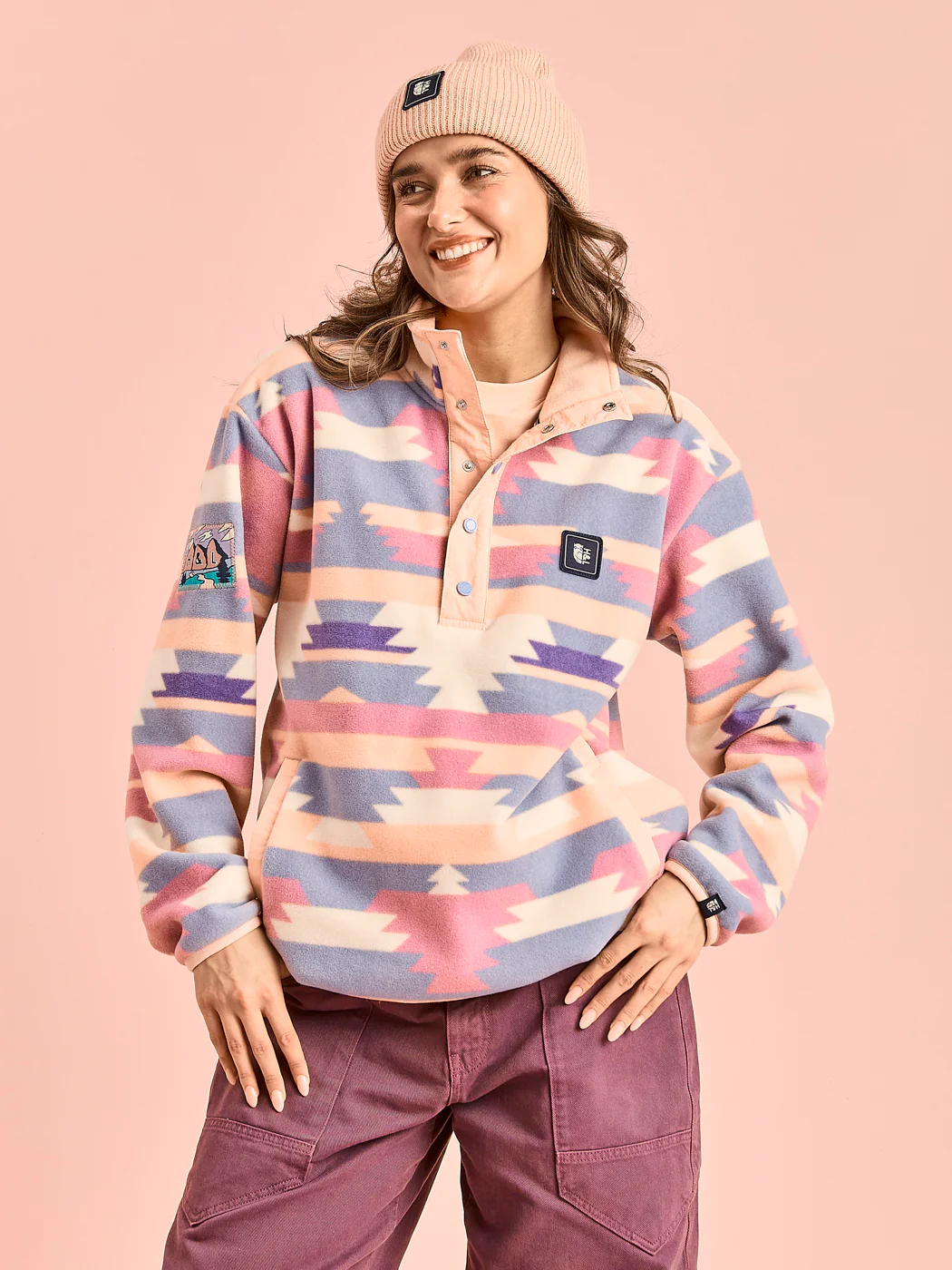 Tallow Retro Pattern Popper Neck Fleece - Harper & Lewis