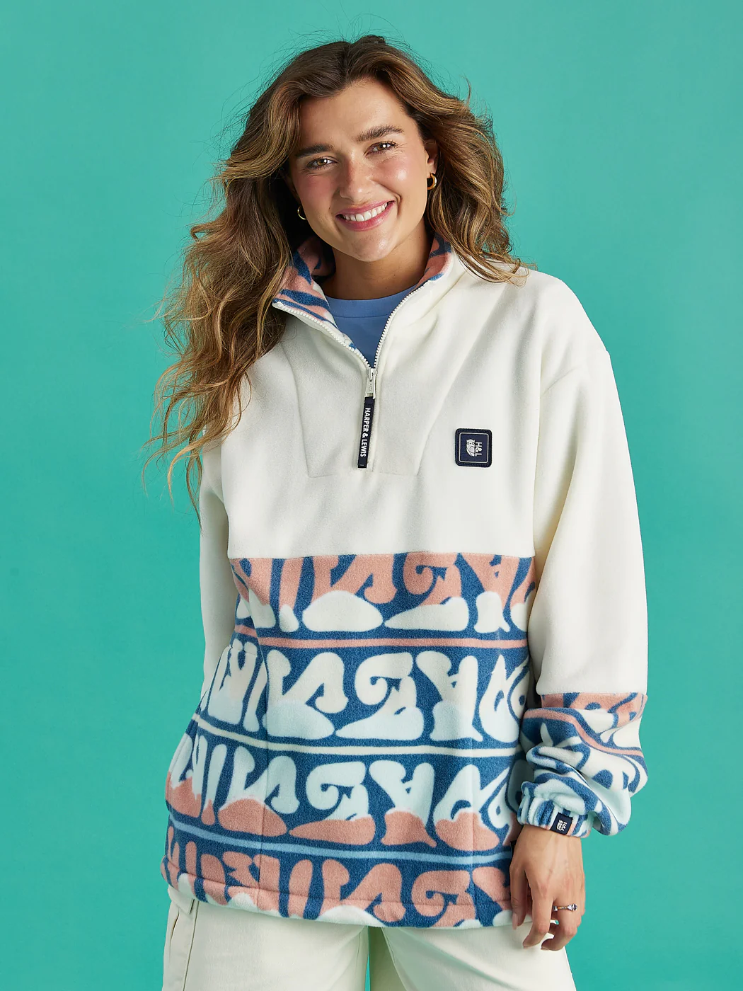 Bronte Retro Pattern 1/4 Zip Fleece - Harper & Lewis