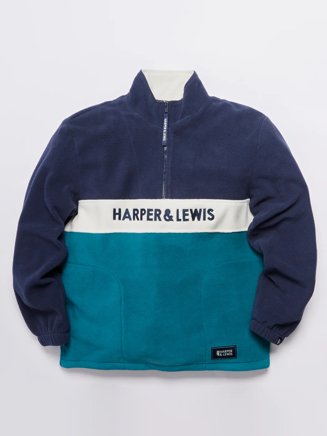 Mellow 1/4 Zip Fleece Navy & Teal Green - Harper & Lewis
