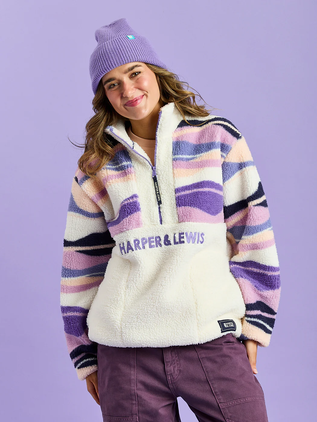 Leyna Retro Pattern 1/4 Zip Sherpa Fleece - Harper & Lewis