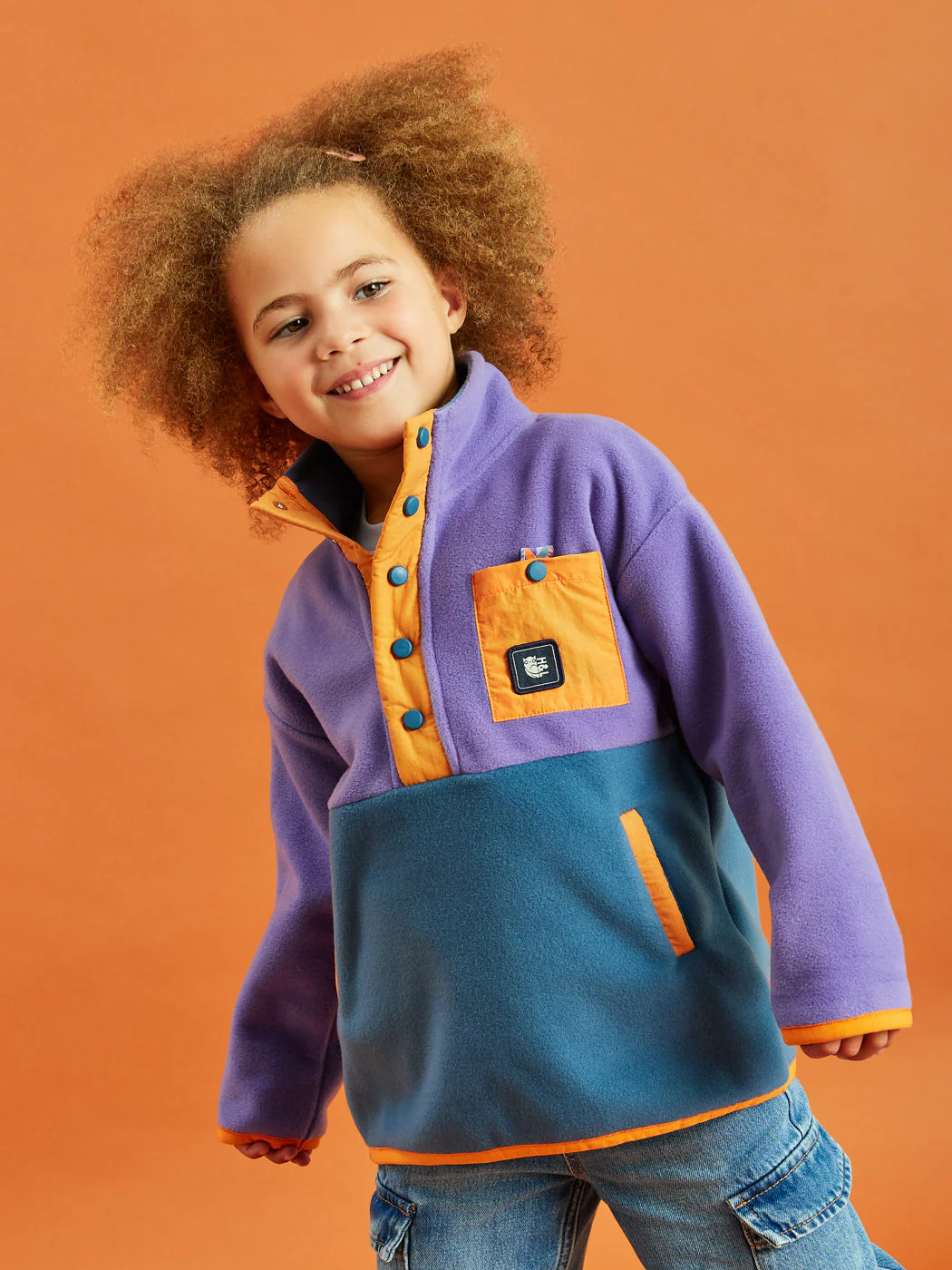 Kids Aries Popper Neck Fleece Petrol & Deep Purple - Harper & Lewis