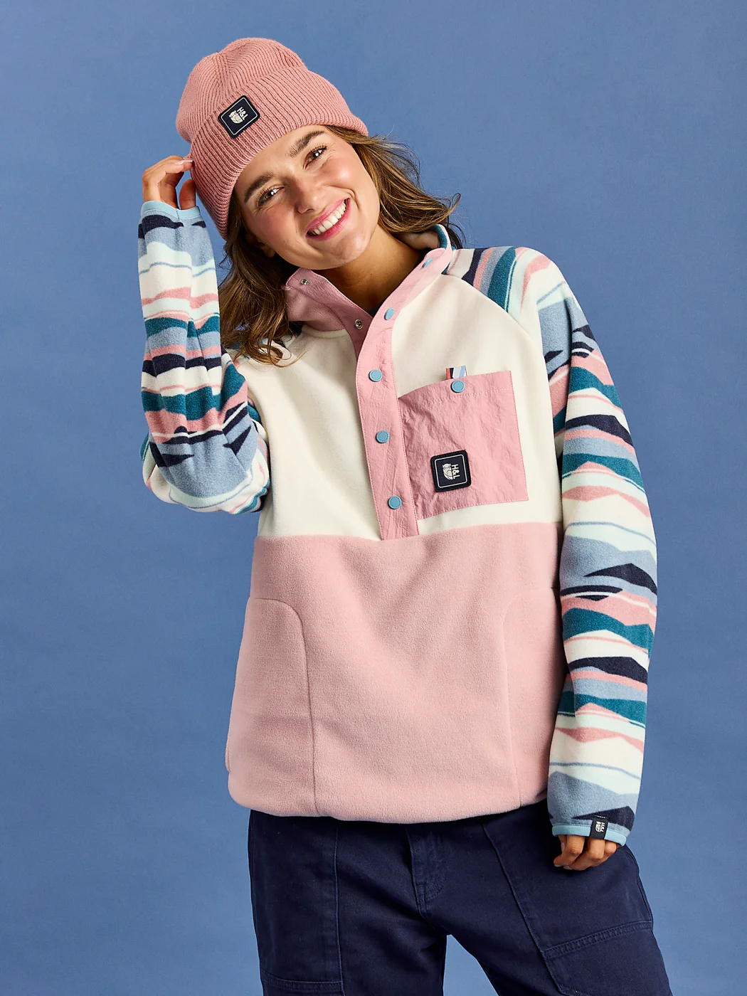 Sutton Retro Pattern Popper Neck Fleece - Harper & Lewis