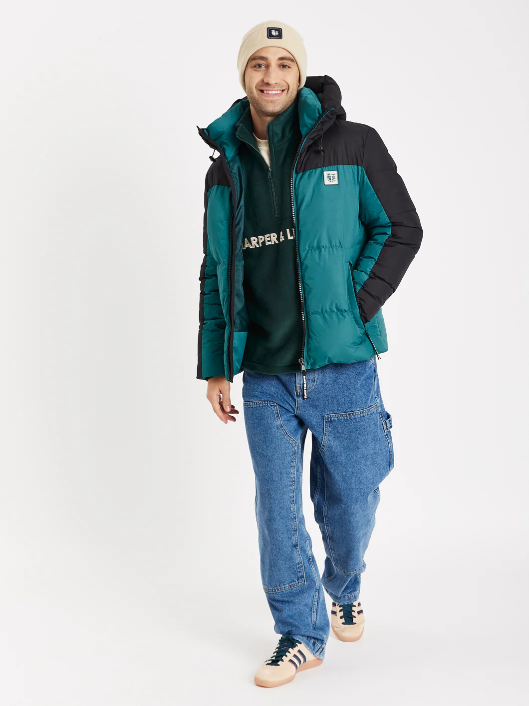 Soll Hooded Puffer Coat Black & Green - Harper & Lewis