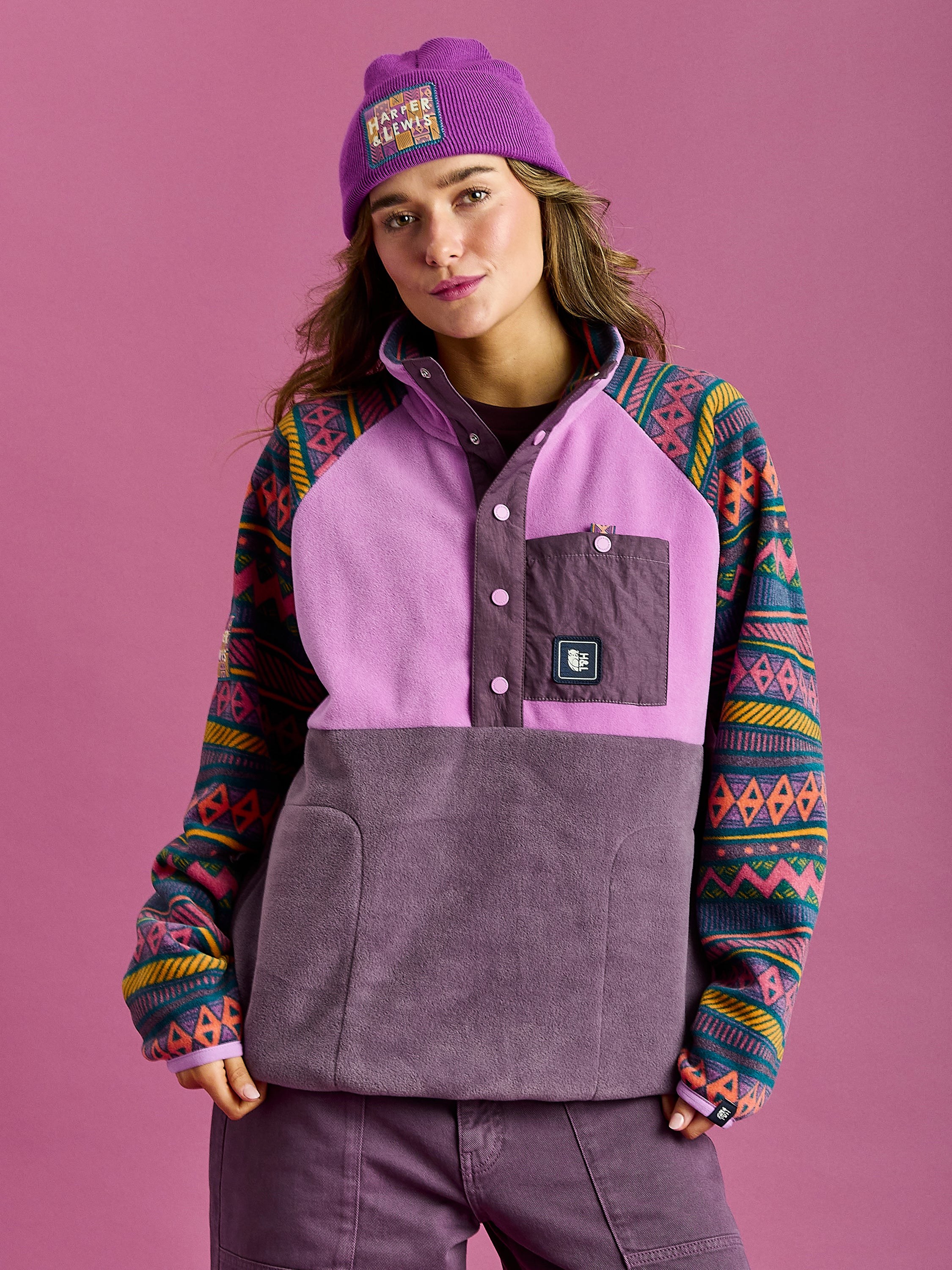 Sutton Retro Pattern Popper Neck Fleece - Harper & Lewis