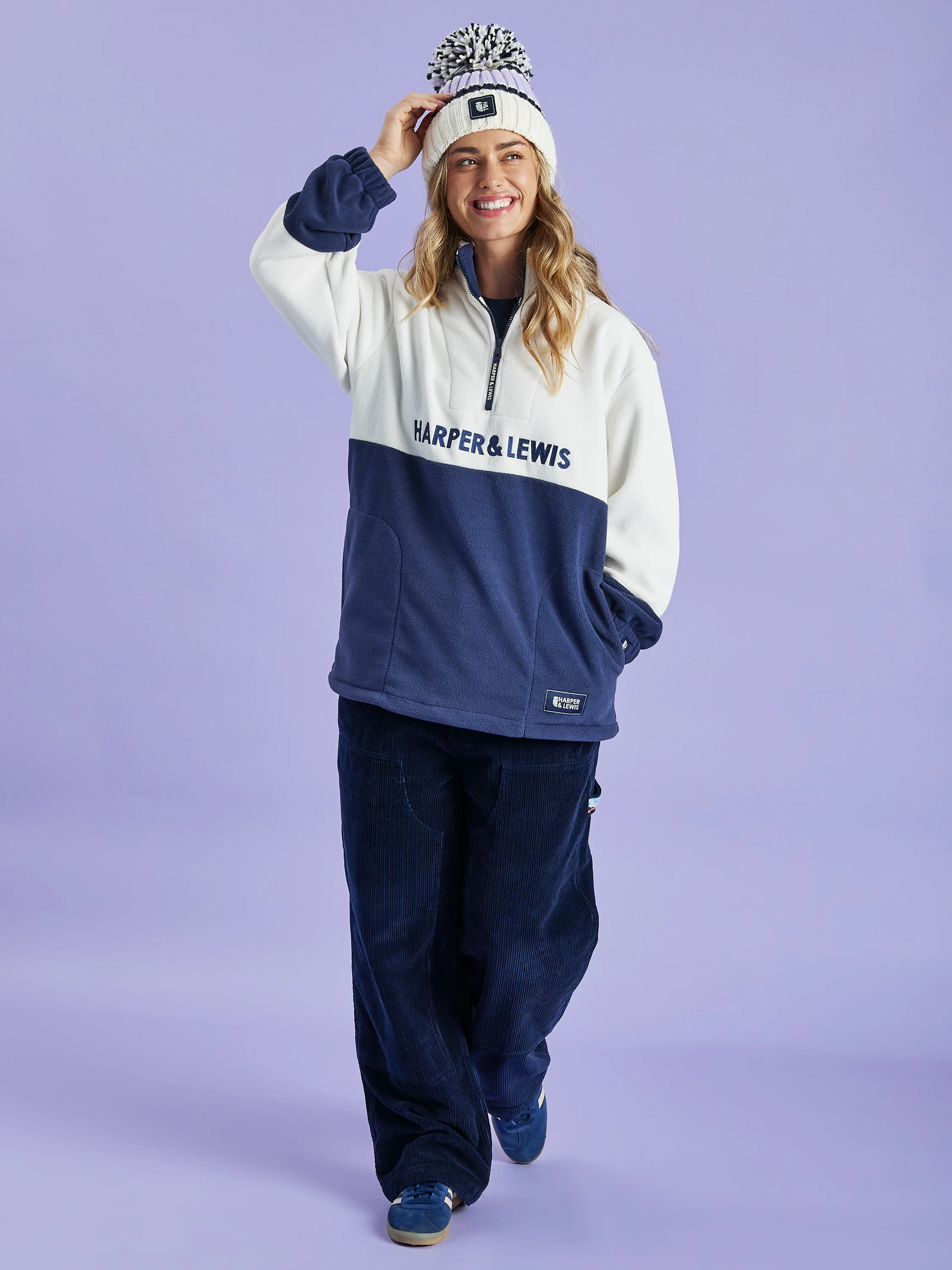 Berkley 1/4 Zip Fleece Cream & Navy - Harper & Lewis