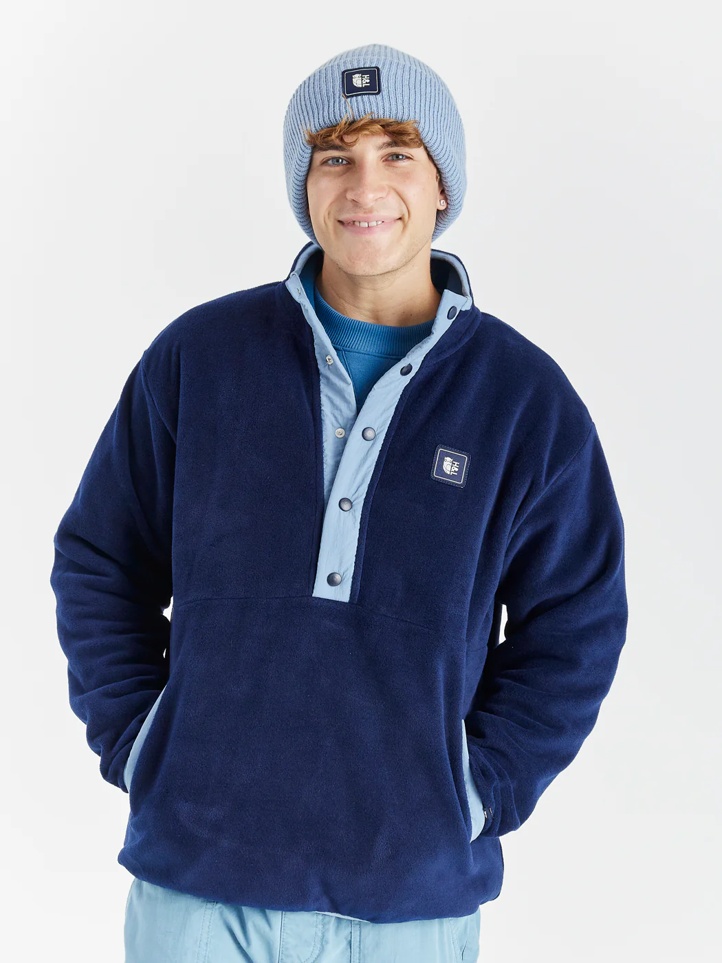 Peyton Popper Neck Fleece Navy - Harper & Lewis