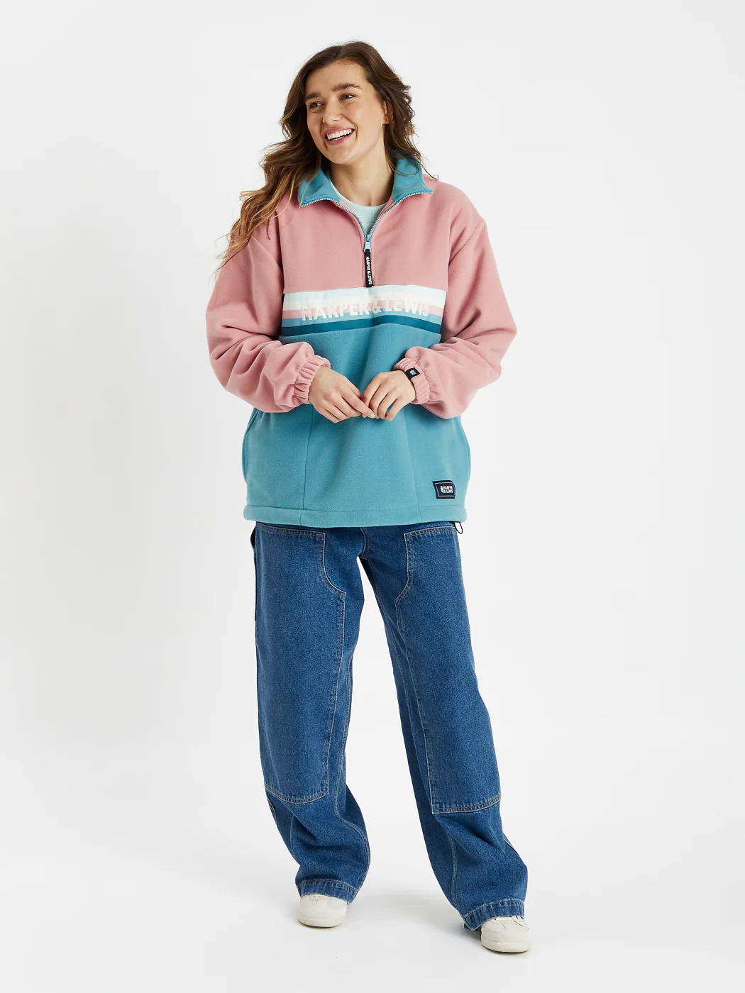 One Eighty 1/4 Zip Fleece Dusty Pink & Steel Blue - Harper & Lewis