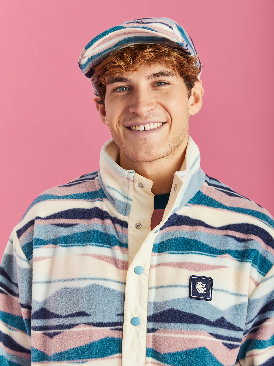 Tallow Retro Pattern Popper Neck Fleece - Harper & Lewis