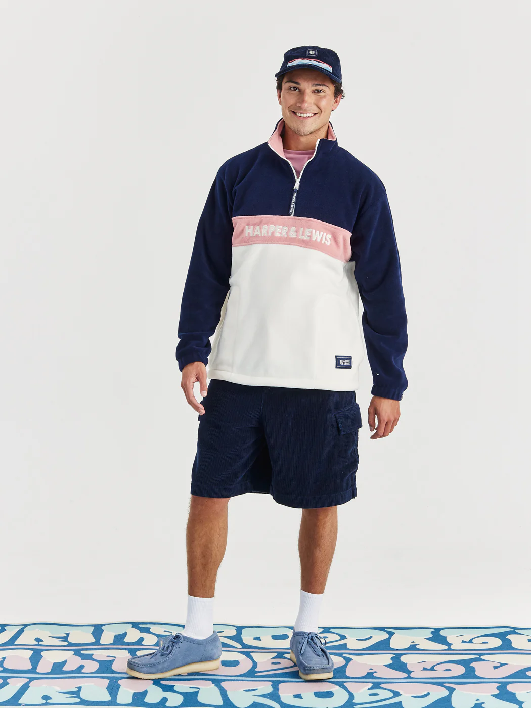 Mellow 1/4 Zip Fleece Navy & Cream - Harper & Lewis