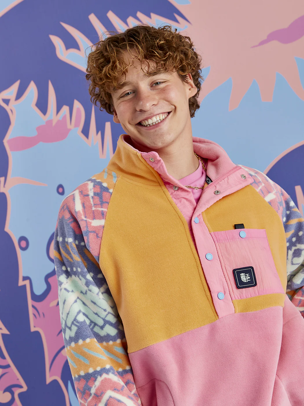 Sutton Retro Pattern Popper Neck Fleece - Harper & Lewis