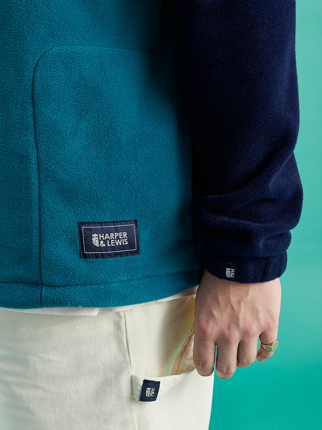 Mellow 1/4 Zip Fleece Navy & Teal Green - Harper & Lewis
