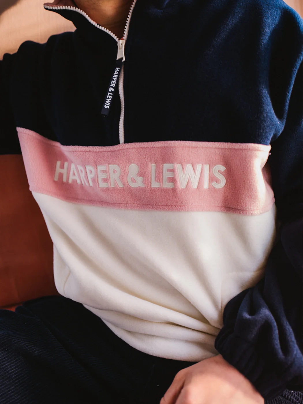 Mellow 1/4 Zip Fleece Navy & Cream - Harper & Lewis