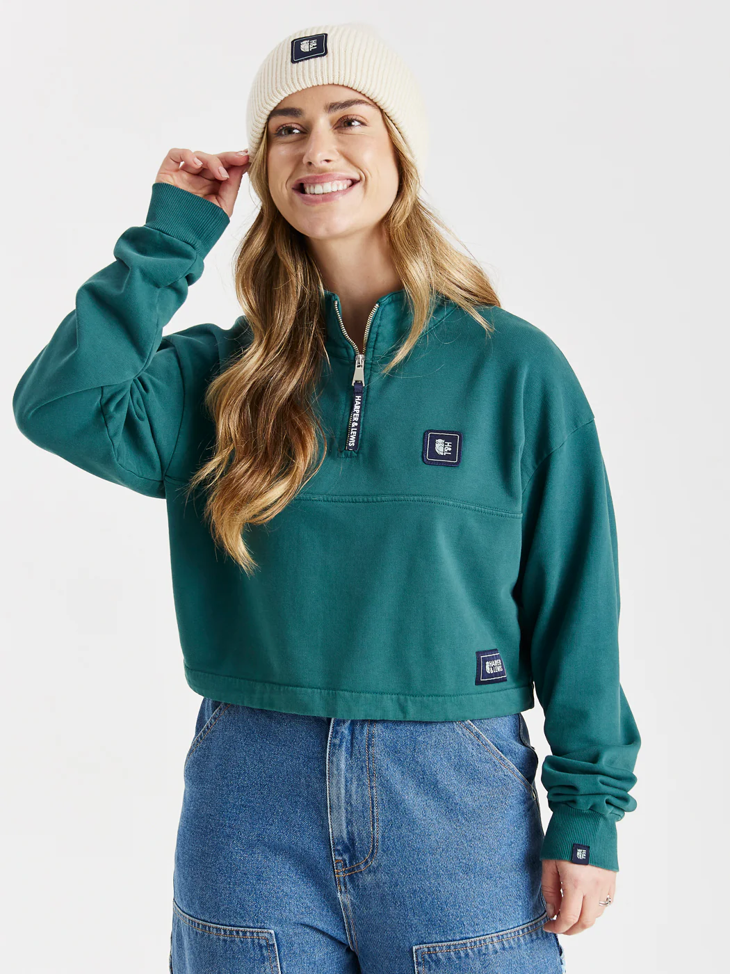 Lumi Cropped 1/4 Zip Sweater Dark Green - Harper & Lewis