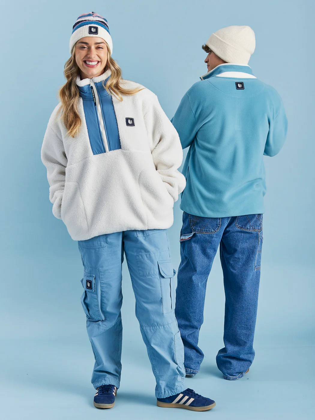 Iris 1/4 Zip Sherpa Fleece Cream & Steel Blue - Harper & Lewis