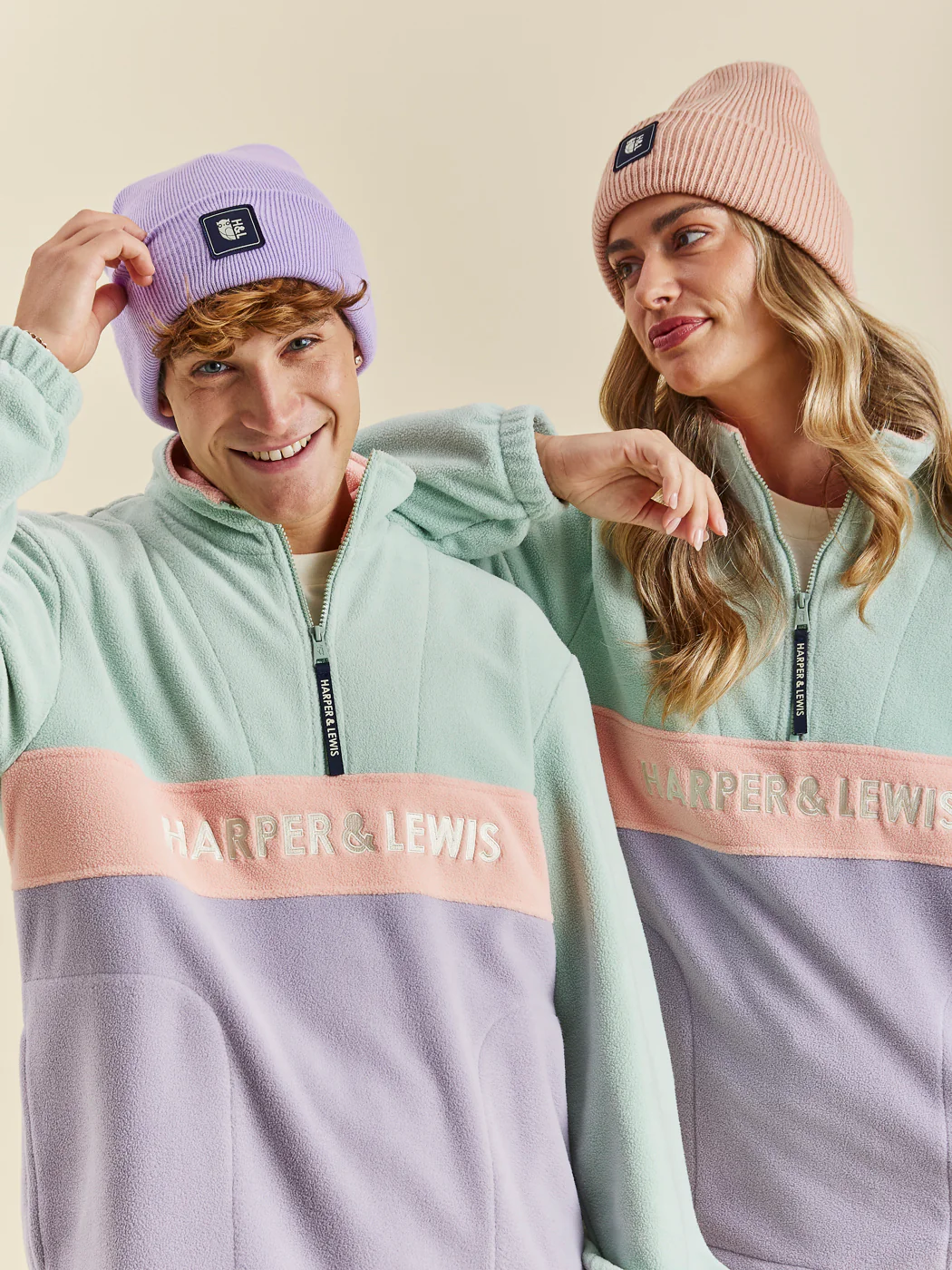 Mellow 1/4 Zip Fleece Light Sage & Light Lilac - Harper & Lewis