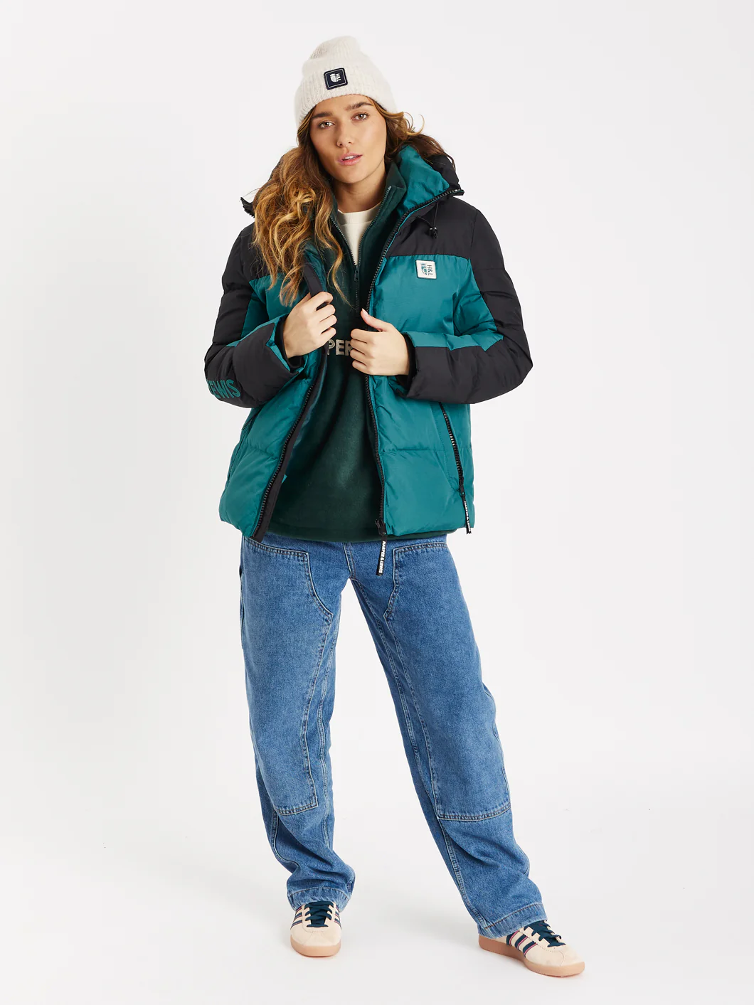 Soll Hooded Puffer Coat Black & Green - Harper & Lewis