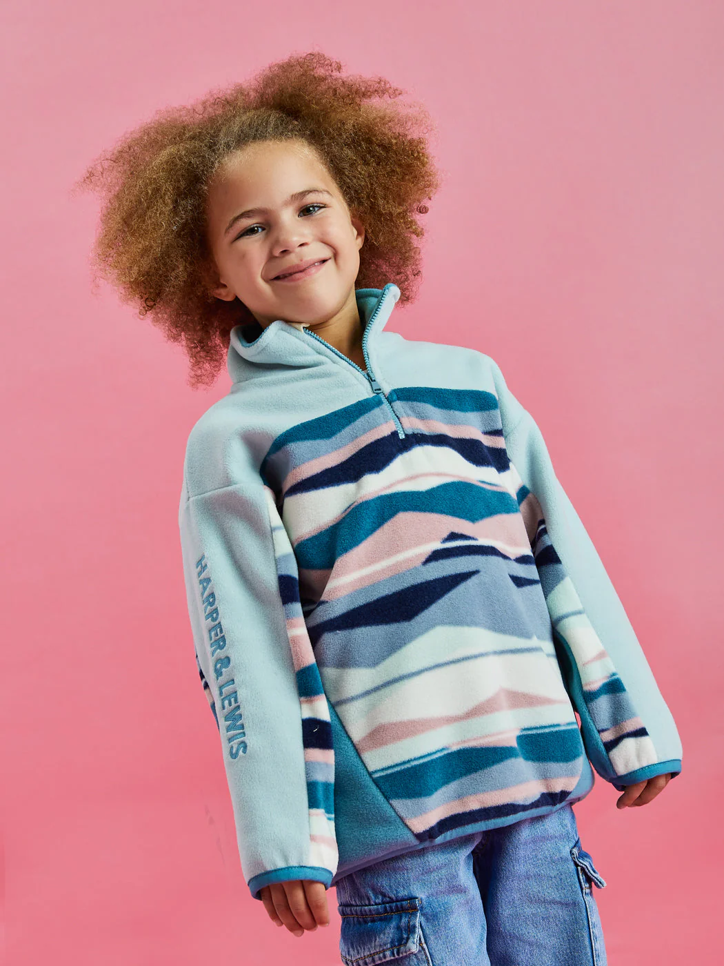 Kids Skyler Retro Pattern 1/4 Zip Fleece - Harper & Lewis