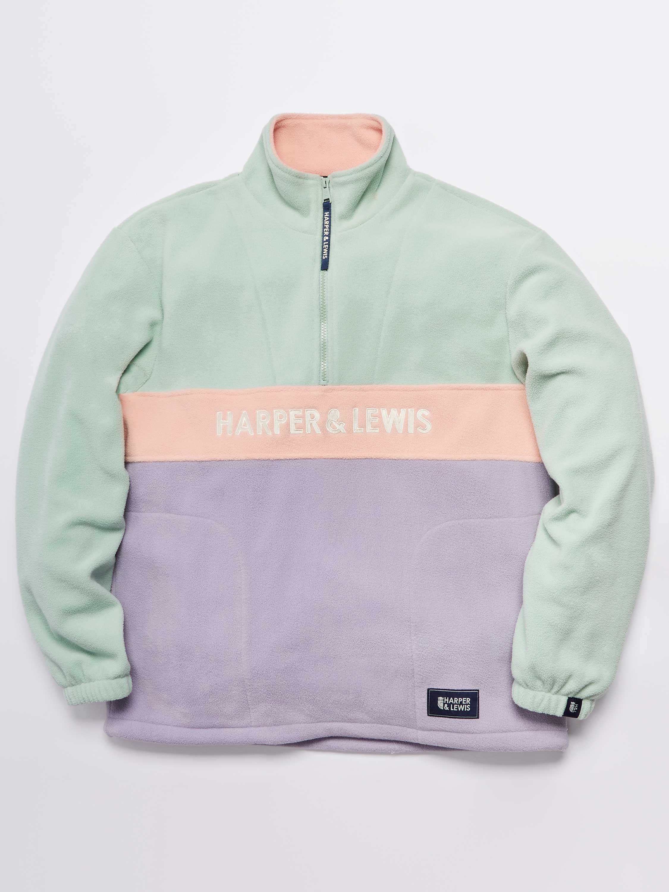 Mellow 1/4 Zip Fleece Light Sage & Light Lilac - Harper & Lewis
