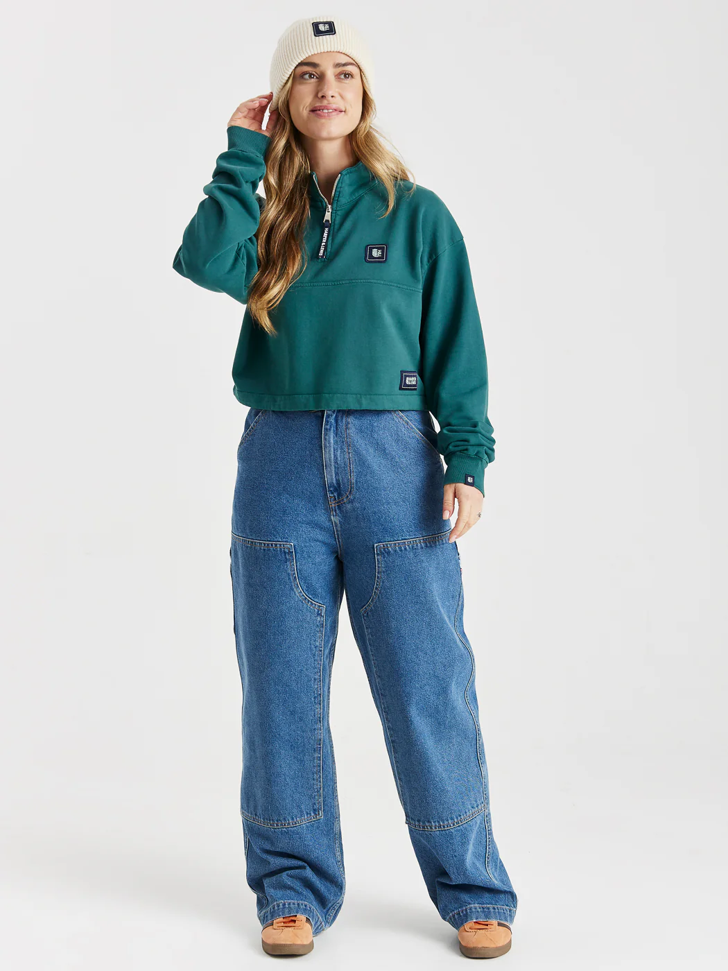 Lumi Cropped 1/4 Zip Sweater Dark Green - Harper & Lewis