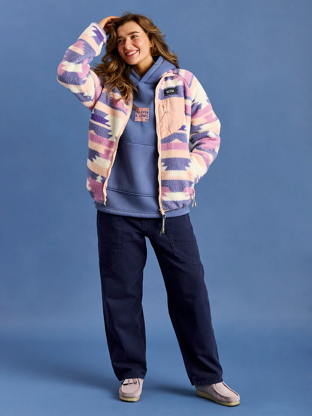 Finn Retro Pattern Full Zip Sherpa Fleece - Harper & Lewis