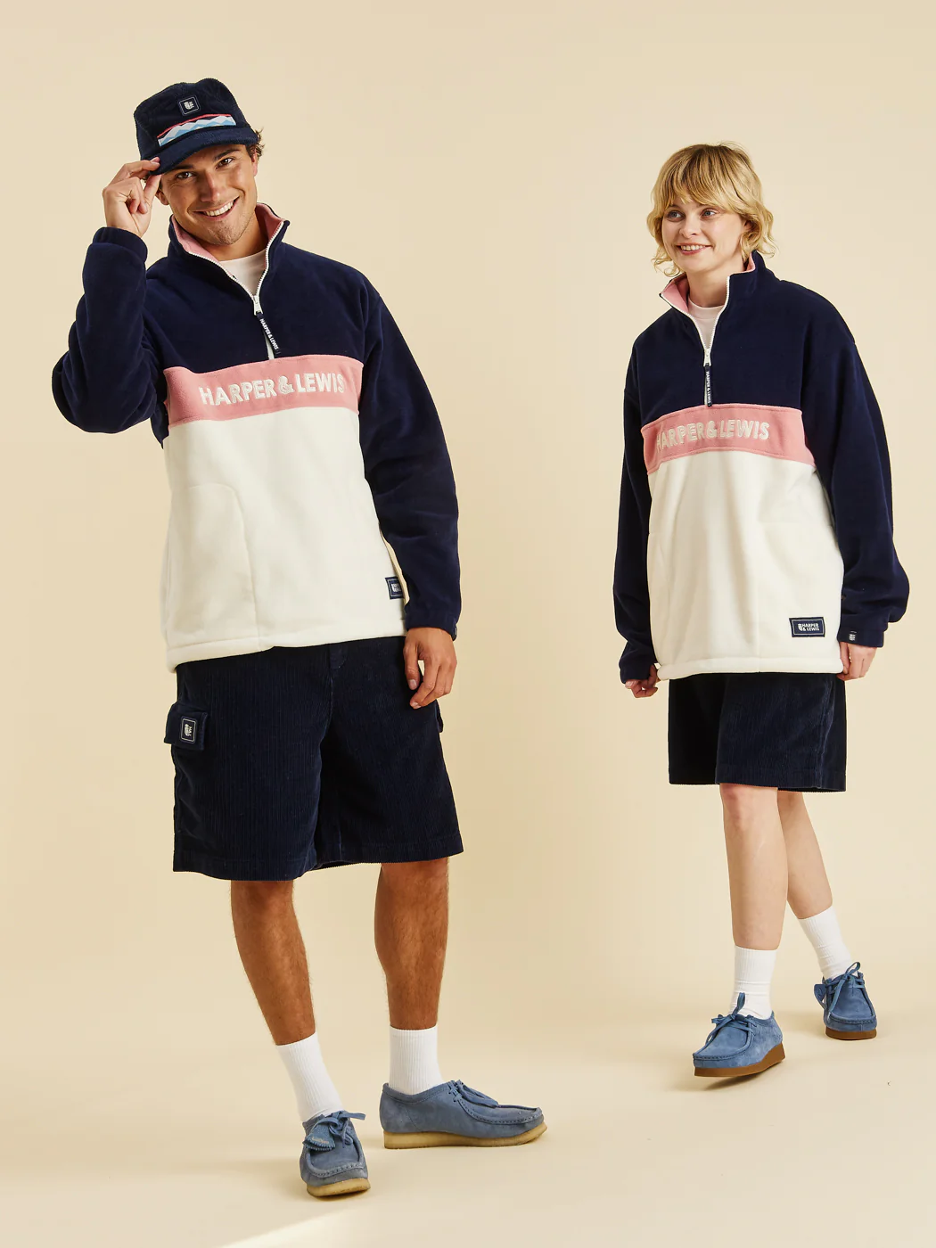 Mellow 1/4 Zip Fleece Navy & Cream - Harper & Lewis