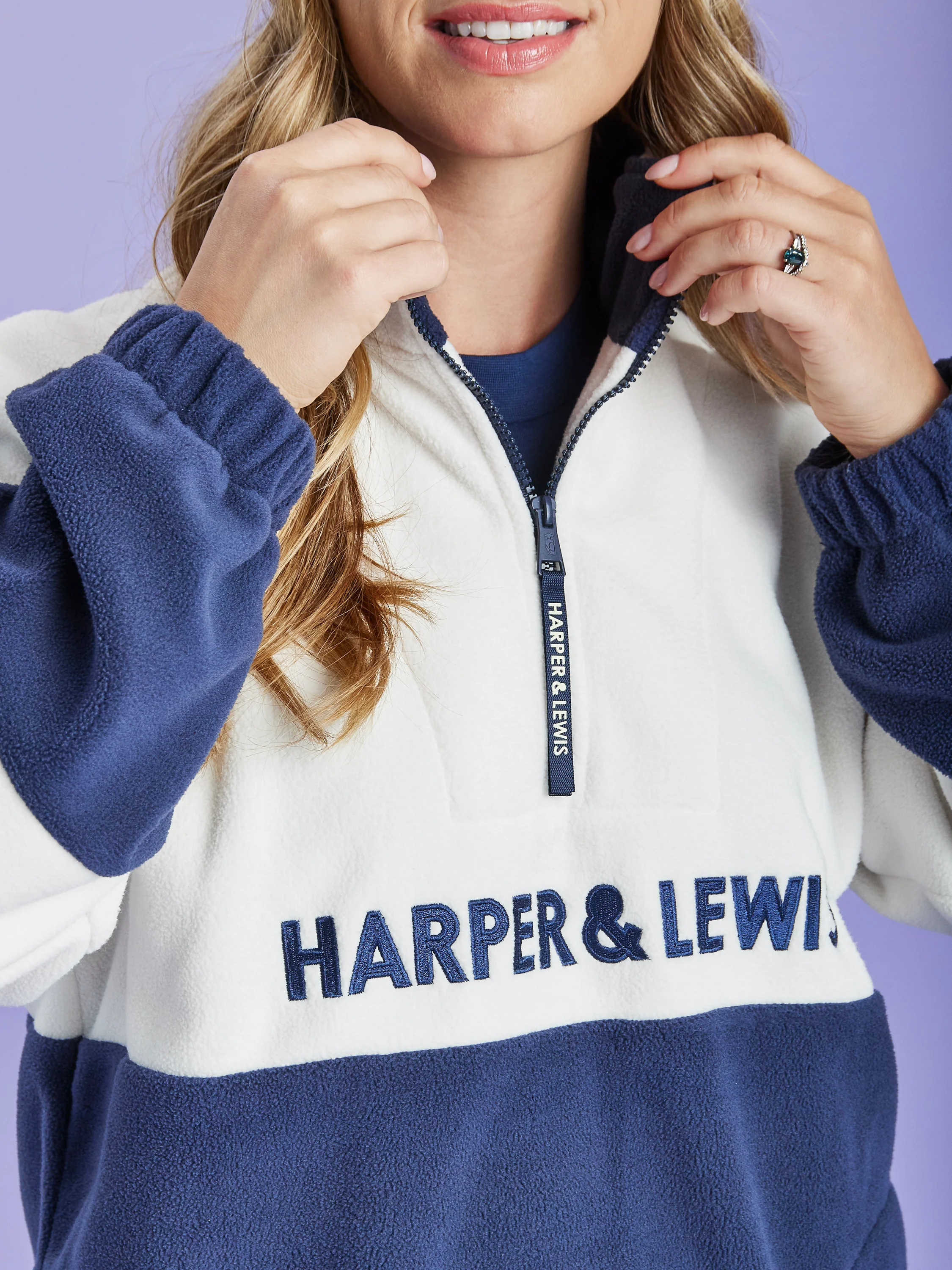 Berkley 1/4 Zip Fleece Cream & Navy - Harper & Lewis