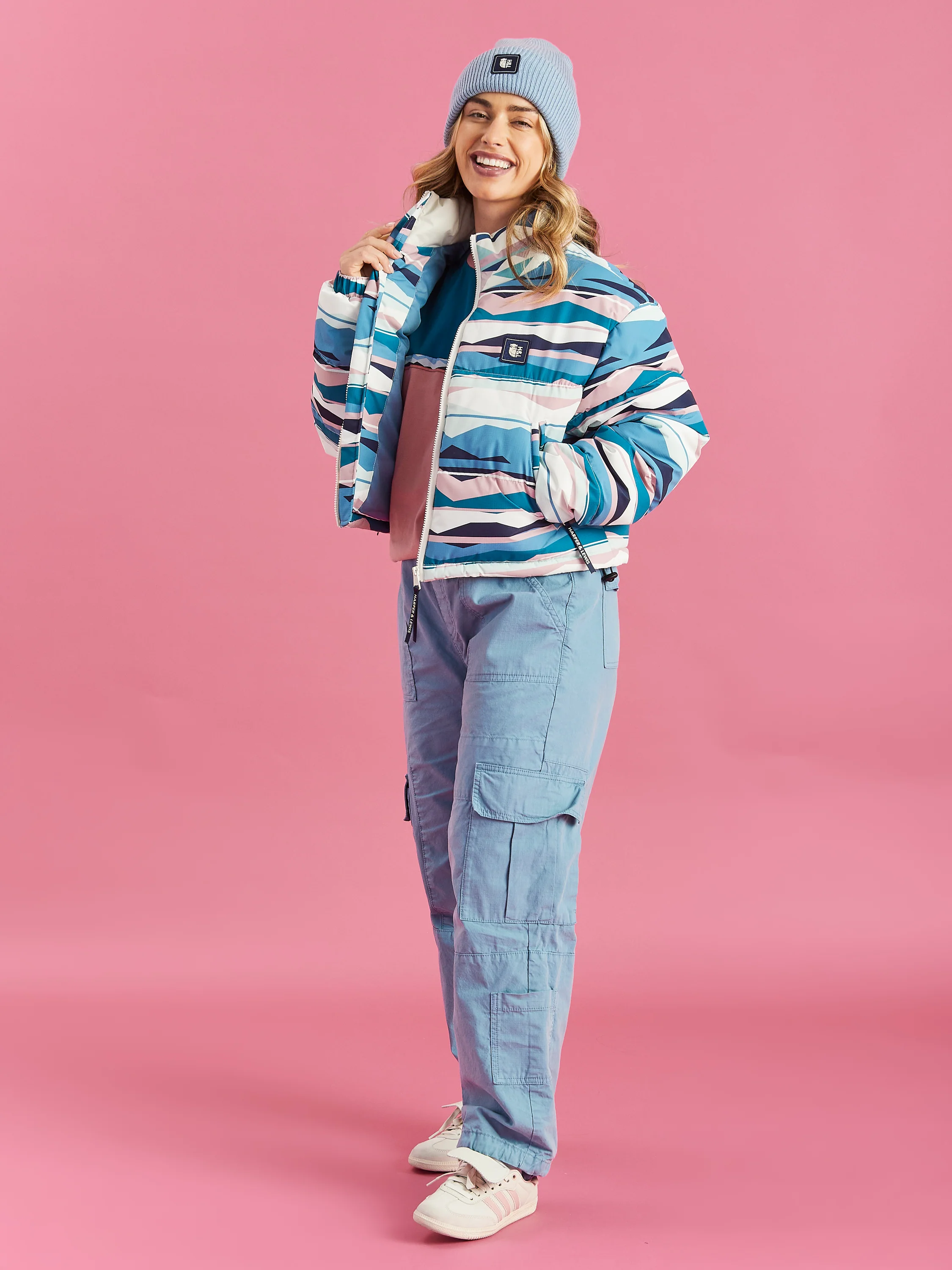 Wren Retro Pattern Cropped Puffer Coat - Harper & Lewis