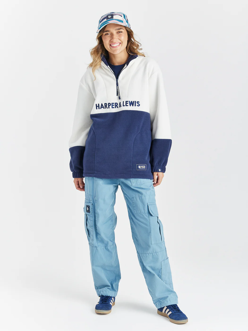 Berkley 1/4 Zip Fleece Cream & Navy - Harper & Lewis