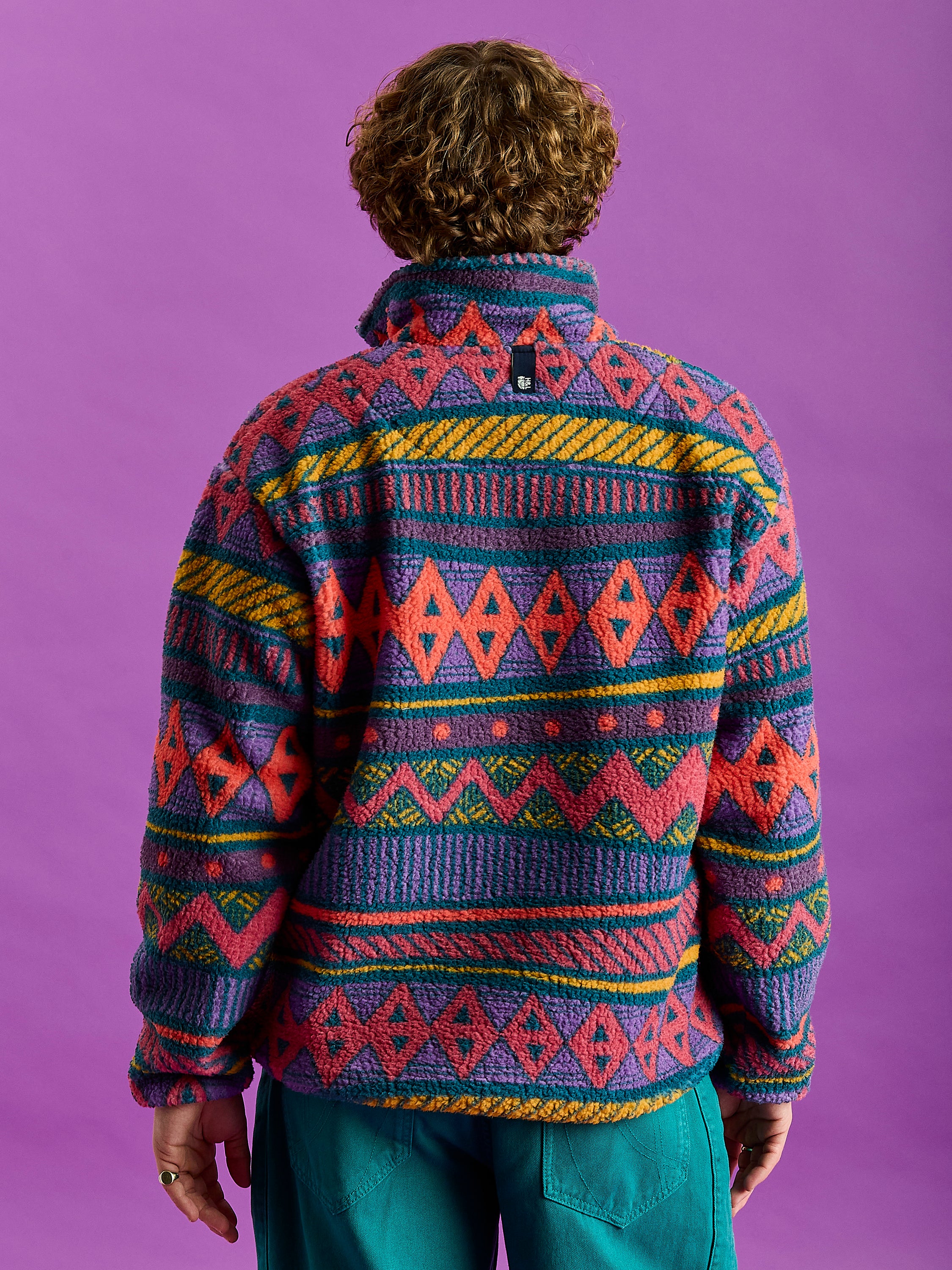 Charlie Retro Pattern Popper Neck Sherpa Fleece - Harper & Lewis