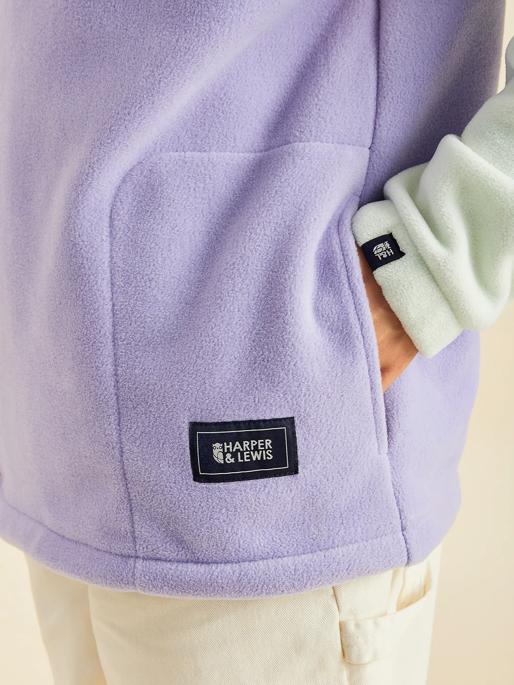 Mellow 1/4 Zip Fleece Light Sage & Light Lilac - Harper & Lewis