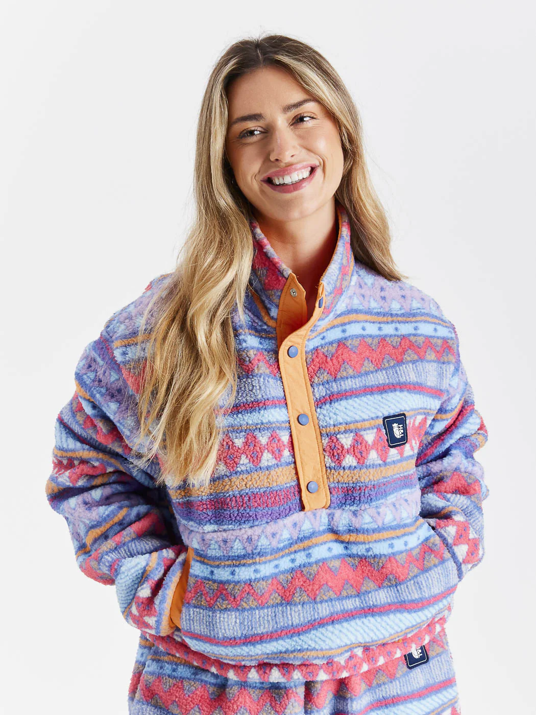 Soleil Retro Pattern Cropped Popper Neck Fleece - Harper & Lewis
