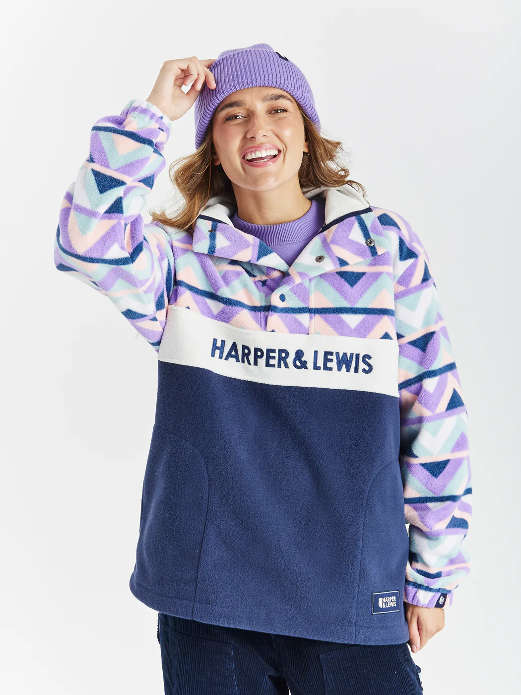 Polar Retro Pattern Popper Neck Fleece Aztec & Navy - Harper & Lewis