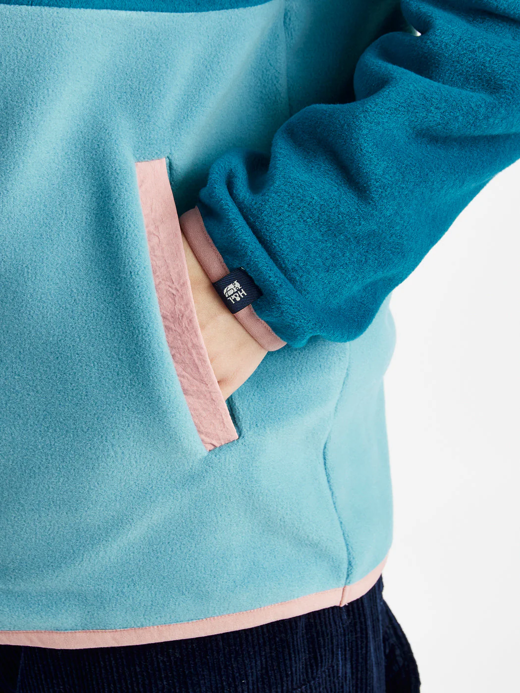 Aries Popper Neck Fleece Teal Green & Steel Blue - Harper & Lewis
