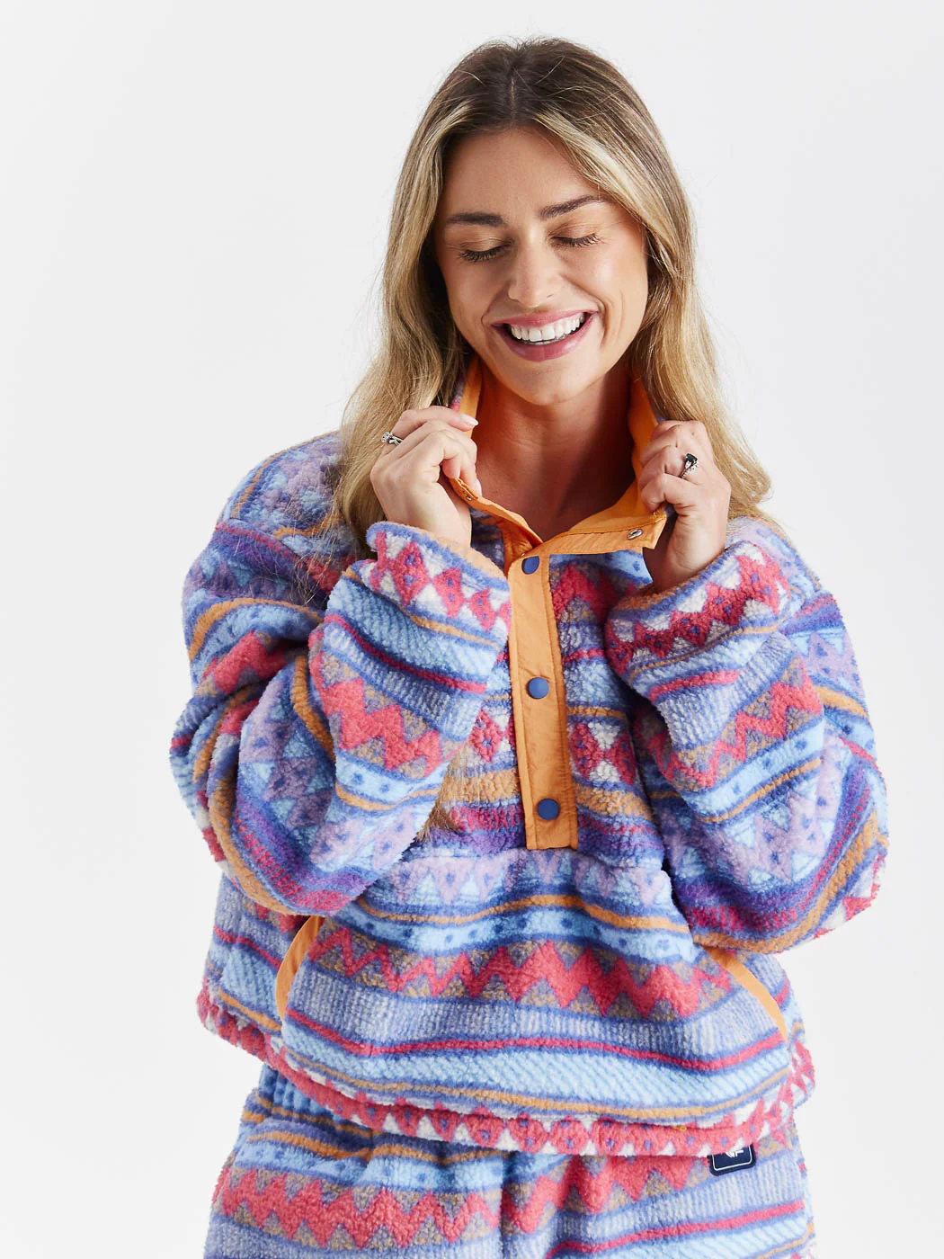 Soleil Retro Pattern Cropped Popper Neck Fleece - Harper & Lewis