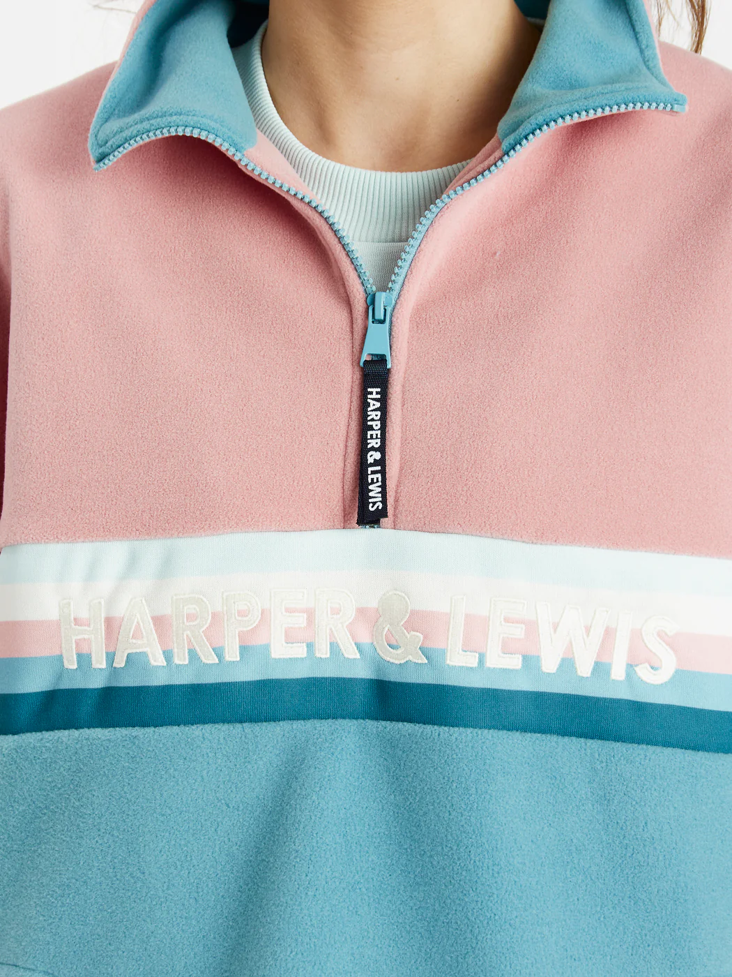 One Eighty 1/4 Zip Fleece Dusty Pink & Steel Blue - Harper & Lewis