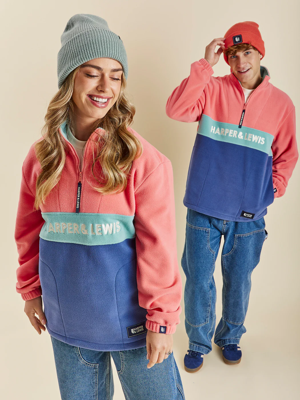 Mellow 1/4 Zip Fleece Bright Coral & Airforce - Harper & Lewis