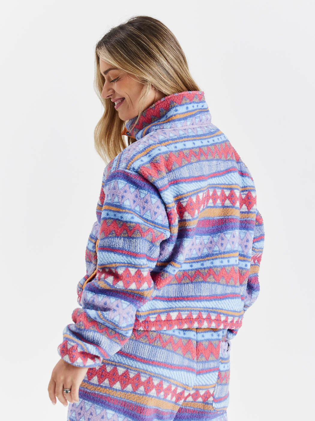 Soleil Retro Pattern Cropped Popper Neck Fleece - Harper & Lewis