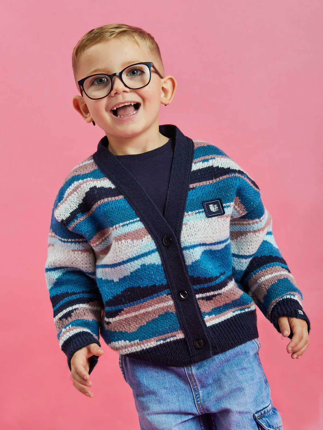 Kids Blythe Retro Pattern Knitted Cardigan - Harper & Lewis
