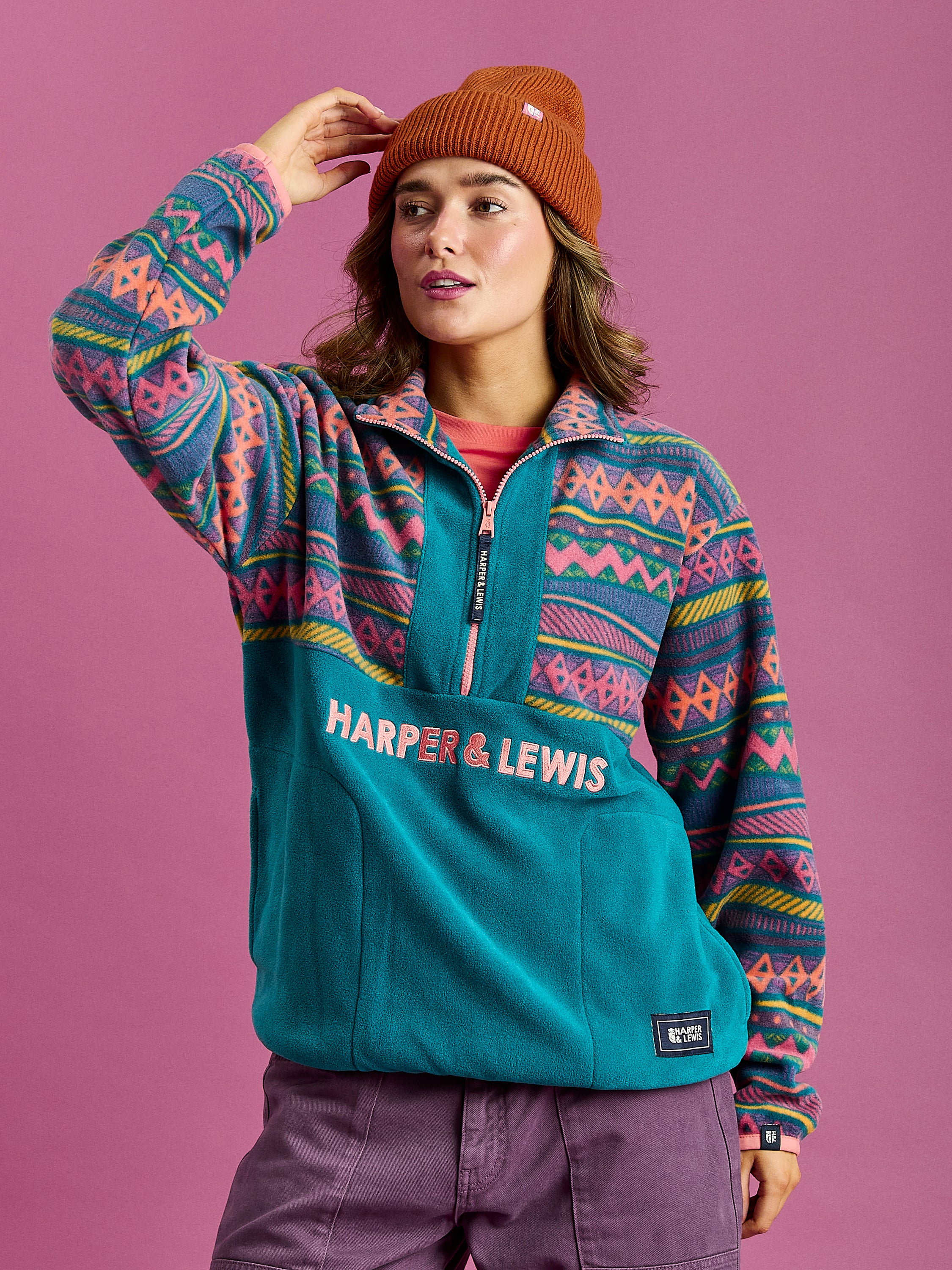 Bodie Retro Pattern 1/4 Zip Fleece - Harper & Lewis