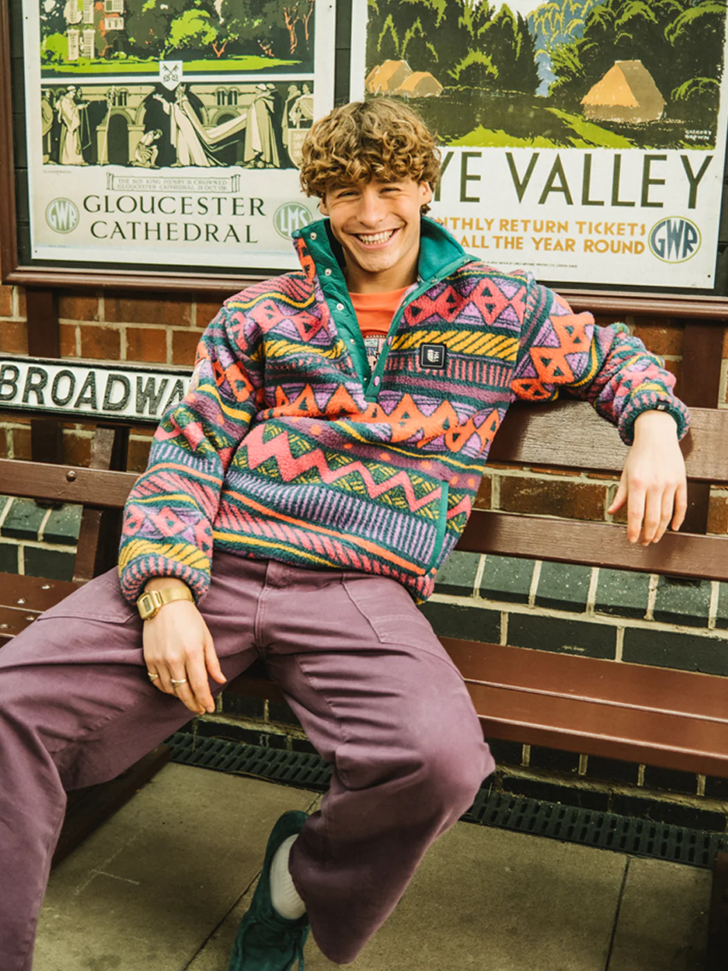 Charlie Retro Pattern Popper Neck Sherpa Fleece - Harper & Lewis