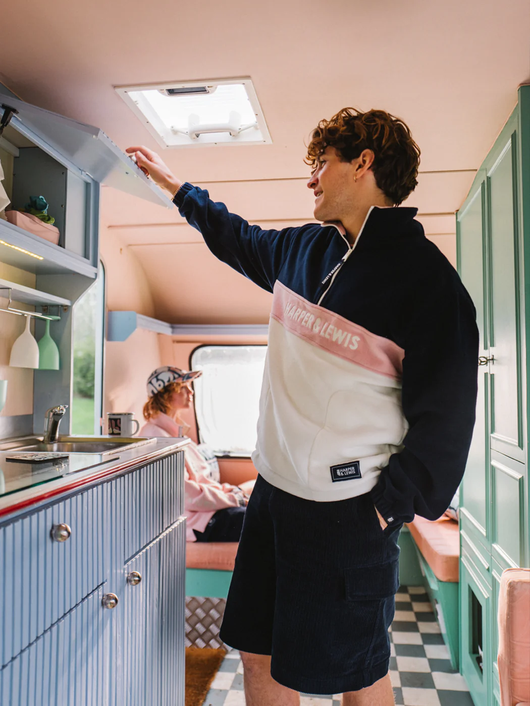 Mellow 1/4 Zip Fleece Navy & Cream - Harper & Lewis