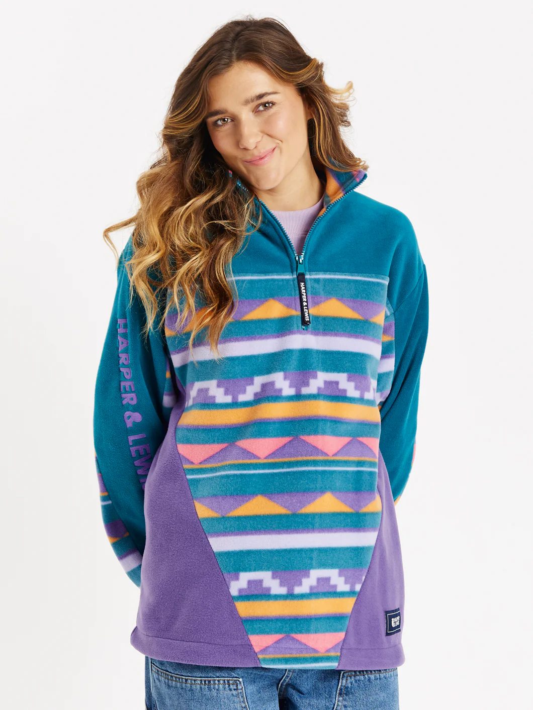 Abelia Retro Pattern 1/4 Zip Fleece - Harper & Lewis