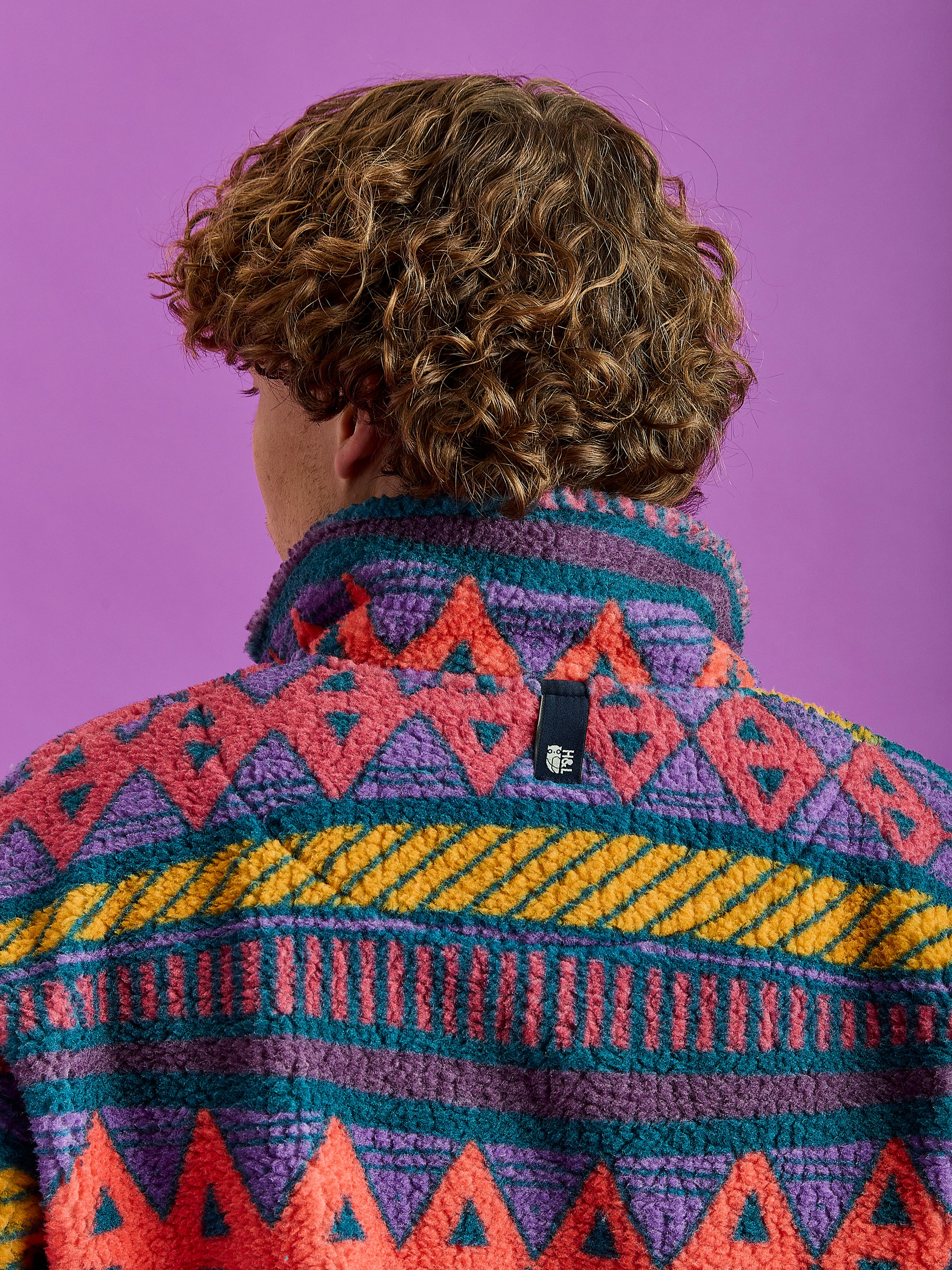 Charlie Retro Pattern Popper Neck Sherpa Fleece - Harper & Lewis