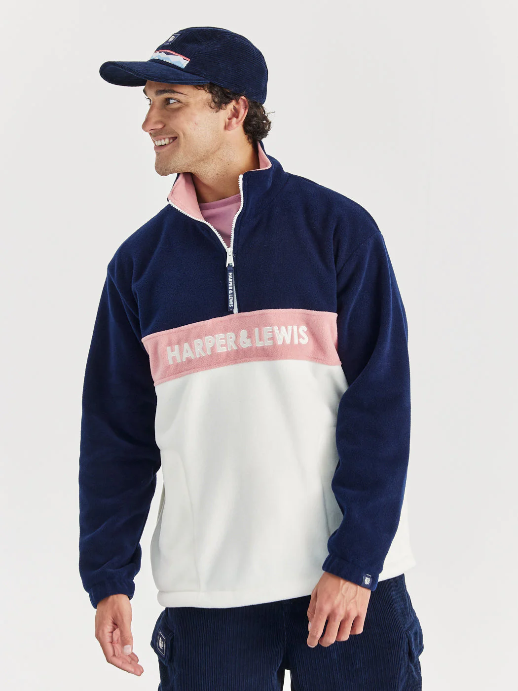 Mellow 1/4 Zip Fleece Navy & Cream - Harper & Lewis